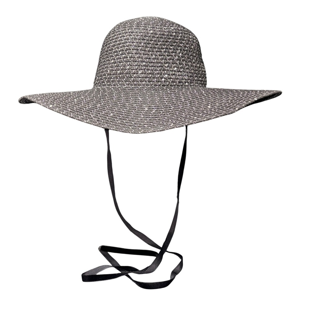 Magid Hats Wide Brim Sun Hat Black White Woven Shimmer Ribbon Ties One Size